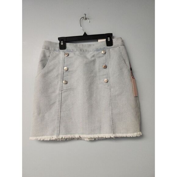 Dresses & Skirts - NEW WOMENS Denim Blvd‎ BLUE & WHITE PINSTRIPE SEERSUCKER SKIRT M w Frayed Hem
